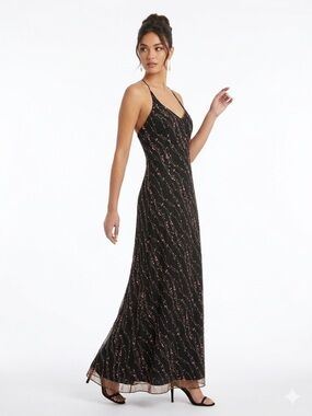 Adrianna Papell Vintage Floral Black Pink Gown | Summer Wedding Guest 12